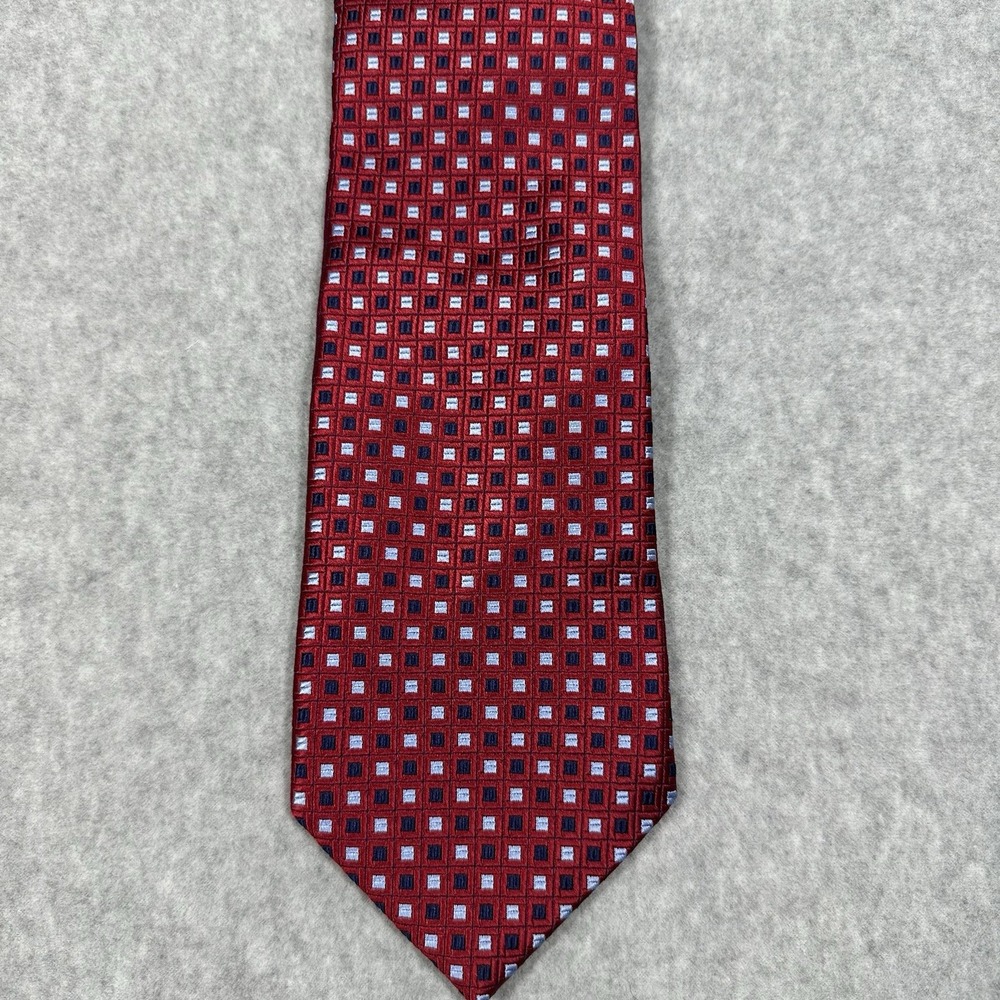 Jos A Bank Signature Collection Silk Tie Red Blue Geometric Pattern 3.5"x60"